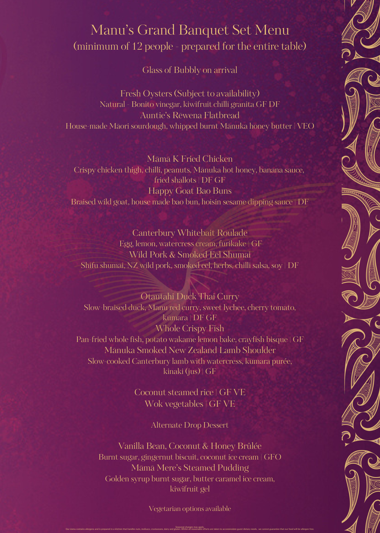 $110 Banquet Dinner at Manu