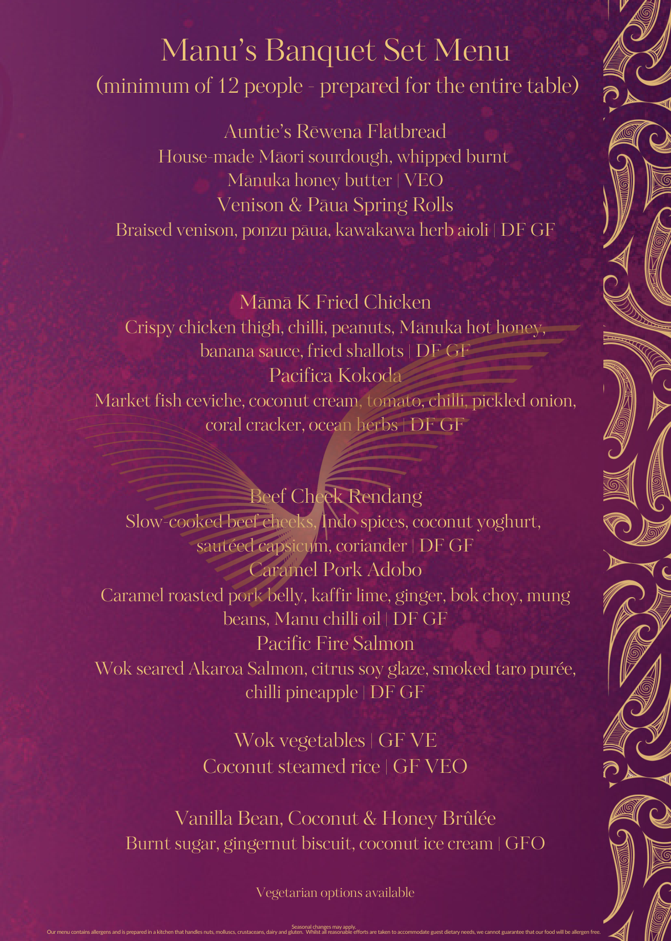 $75 Banquet Dinner at Manu